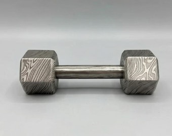 Hand Forged Damascus Steel Dumbbell | Gym Decor, Fitness Gift, Desk Paperweight