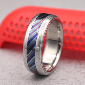 Damasteel and Zircuti Customized Wedding band, Black Timascus Wedding, Perfect Wedding band, Anniversary Ring, Proposal Gift for Her/Him.
