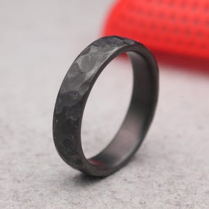 Hammered Zirconium Ring, Zirconium Handcrafted Black Ring, Anniversary Gift for Him, Wedding Band for Him, Black Ring, Engagement Ring