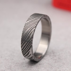 Damascus ring with Inlay Titanium Ring, Mens Wedding Band, Distressed Rustic Finish, Titanium Ring, Titanium Band, Titanium Wedding Band