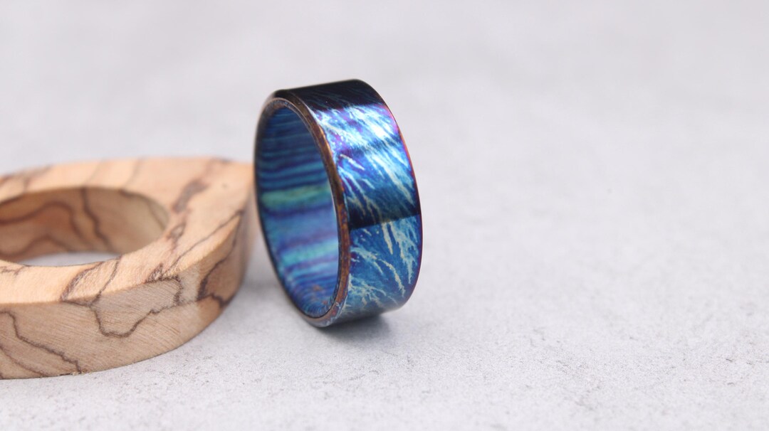 Colorful Titanium & Wood Inlay Wedding Band | Handmade Titanium Ring ...