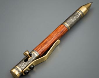 Hand-Forged Damascus Steel Ballpoint Pen, Wooden, Graduation Retirement Gift