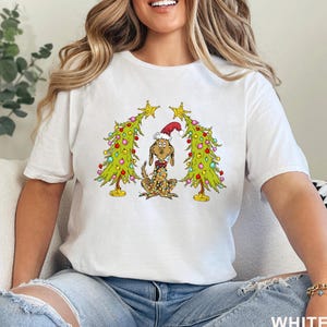 Whimsical Christmas Tree Shirt, With Dog Max Whoville Tree Shirt, Whimsical Green Star Tree Christmas Tree Shirt, Tee, 422312