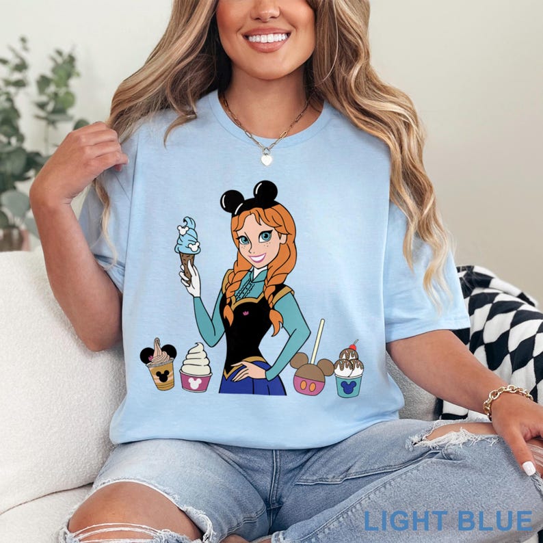 Disney Princess Ice Cream Shirt, Anna Inspired Tee, Cute Disney Snack T-Shirt, Funny Park Outfit, Military Green Graphic Tee, 421224 image 6