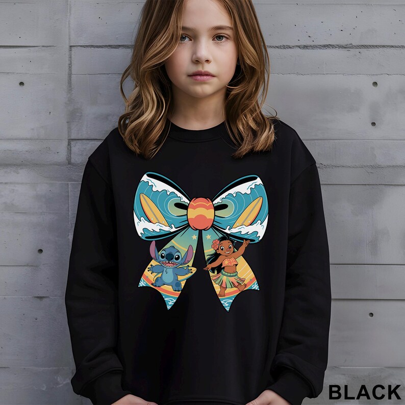 Sudadera Lilo y Stitch Coquette, Summer Vibes, Sudadera con capucha Disney Stitch Bow Stitch, Sudadera Disney Surfing Crewneck, 423346 imagen 9
