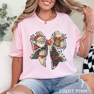 Coquette Christmas Bow Shirt, Christmas Holiday Shirt, Cute Winter Shirt, Women&#39;s Holiday Party Shirt, Retro Christmas Tee 423720