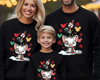 Conjunto familiar a juego de Disney, sudadera de Moana, camiseta navideña de Pua y Hei Hei, suéter navideño de Disney adorable, 422372