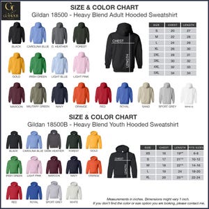 the size and color chart for a men's hoodie