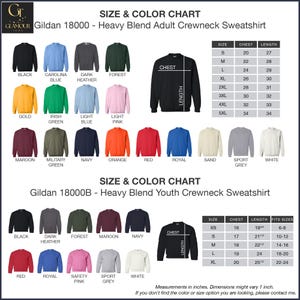 a chart showing the size and color of sweatshirts
