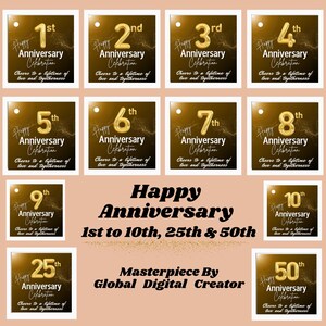 Tarjetas de feliz aniversario / Del 1.º al 10.º aniversario / Aniversario de bronce / Aniversario de plata / Aniversario de oro / Saludos de aniversario