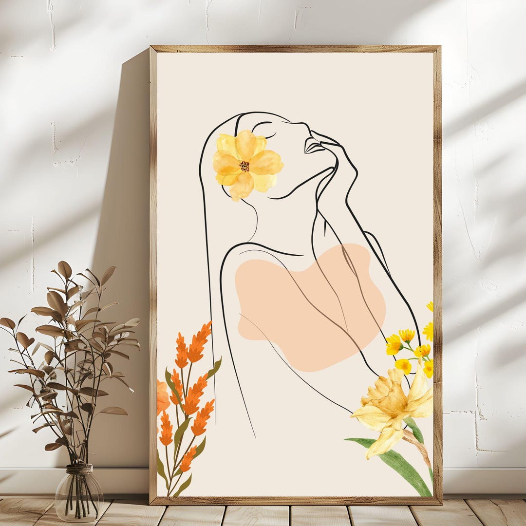 Spring Floral Line Art Print – Minimalist Boho Wall Art | Digital ...