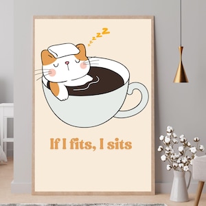 Se mi adatto mi siedo, stampa murale con gatto, poster divertente con gatto, stampa con gattino eccentrico, download digitale, regalo per amanti dei gatti, decorazione stampabile per animali domestici