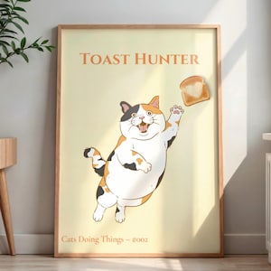 Funny Cat Wall Art Printable, Cats Doing Things Poster, Cute Toast Cat Illustration, Quirky Cat Meme Decor, Digital Kitchen Download Gift