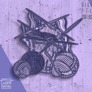 Knitting 3D Layered SVG for Cutting Machines, Laser Ready Files, Yarn Ball Art, ai cdr eps dwg Formats For Download, Glowforge Template