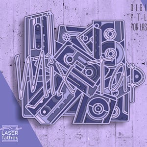Cassete 3D multicamadas SVG para máquinas de corte, arquivos prontos para laser, arte em fitas musicais, artesanato Xtool, design de madeira Cricut, formatos AI CDR EPS DWG