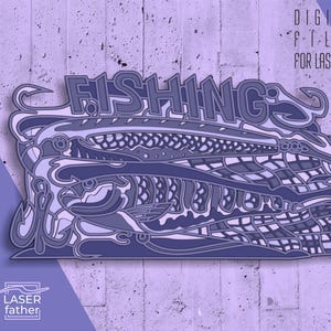 Fishing 3D Multilayered SVG for Cutting Machines, Laser Ready Files, Fish Art, ai cdr eps dwg Formats, Glowforge Template, CNC Wood Design
