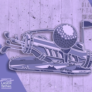 Golf 3D multicouche SVG pour machines de découpe, fichiers laser ready, travaux manuels Cricut, modèle Glowforge, formats ai cdr eps dwg à télécharger