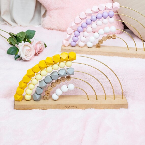Ábaco con nombre personalizado, ábaco arcoíris de madera, juguetes