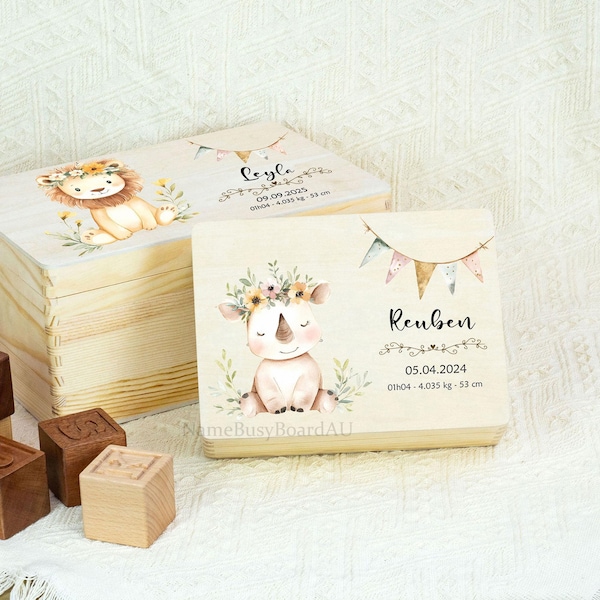 Cajas de recuerdos de madera personalizadas, cajas de regalo de Navidad para bebés, cajas de recuerdos para bebés como regalo de bautizo, cajas de recuerdos para el crecimiento de los niños