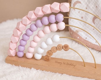 Personalized Wooden Rainbow Abacus, Customized Wooden Name Abacus, Wooden Rainbow Abacus, Counting Toys for Kids, Toddler Gifts