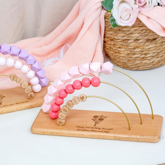 Ábaco com nome personalizado para crianças, ábaco de arco-íris de