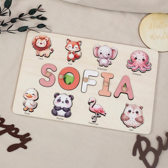 Puzzle in legno con nome e figura della foresta, puzzle