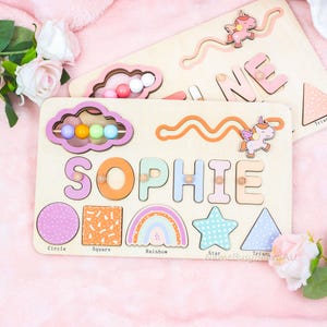 Personalised Name Puzzle With Geometric Shapes,Baby Busy Board,Baby Birthday Gifts, New Baby Gifts, Children's Gifts,Thanksgiving Baby Gifts