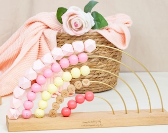 Ábaco con nombre personalizado, ábaco arcoíris de madera, ábaco arcoíris personalizado, regalos para el primer cumpleaños, regalos de conteo para padres, juguetes Montessori