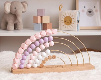 Personalisierter Namensabakus aus Holz, Abakus mit individuellem Namen, Geschenk zum Babygeburtstag, Weihnachtsgeschenk, Geschenk zur ersten Begegnung, Geschenk zur Taufe