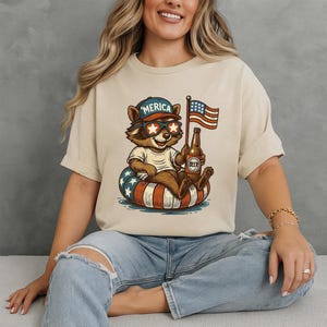 Funny 4th of July Shirt, Raccoon Beer American Flag Tee, Patriotic Retro USA Shirt, Memorial Day Shirt, Independence Day Shirt