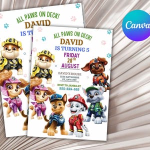 Paw-ty Patrol Einladung | Kinder-Geburtstagseinladung Vorlage bearbeitbar-druckbar, Pfote Geburtstagseinladung Mädchen | Sofortiger Download einladen