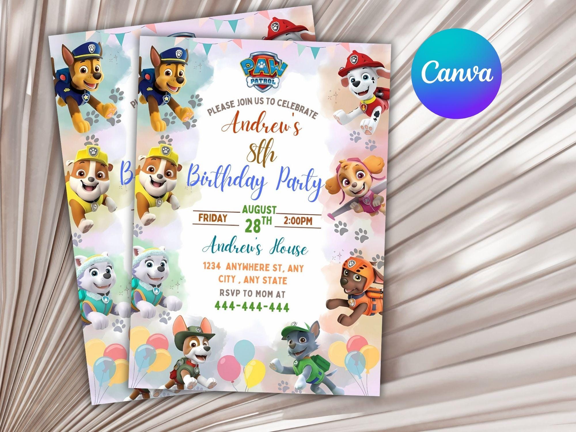 Editable Paw-ty Patrol Invitation | Kids Invitation Template Printable | Puppy Patrol and Pup Crew Birthday Invite | Instant Download