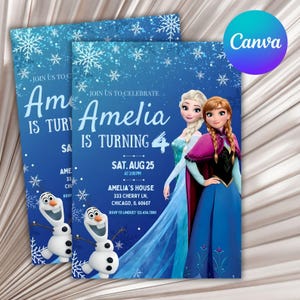 Frozen Birthday Invitation: Elsa Winter Snow Party (Editable Canva Template)