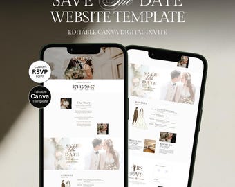 Beige Wedding Website with RSVP | Old Money Canva Wedding Site, Minimal Digital Invitation, Editable