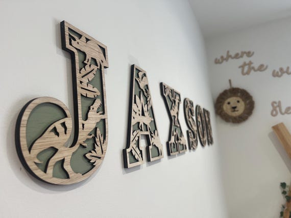Dinosaur name letters Personalised Dinosaur theme wooden letters dinosaur children’s name sign Bedroom Playroom wall hanging
