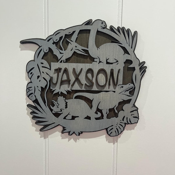 Dinosaur door sign Personalised name sign wooden made to order custom sign toddler nursery children’s bedroom decor gift dinosaur bedroom