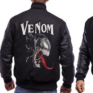 Symbiote Varsity Jacket Alien Venom Design Embroidery Jacket Venom Symbiote Black Varsity Jacket Venom Style Halloween Costume