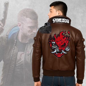 Mens Cyberpunk 2077 Samurai Jacket – Cyber Cosplay Samurai Gaming 2077 Punk Motorcycle Bomber Jacket, Cyberpunk Streetwear