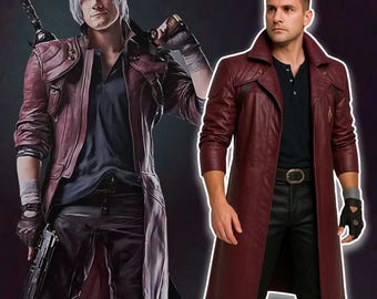 Dante Maroon Leather Trench Coat: Handmade Devil Hunter Cosplay