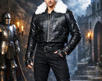 Giacca cosplay di Squall Leonhart - Giacca in pelle corta di Final Fantasy VIII FF8 / Costume con collo di pelliccia / Costume da gamer da uomo