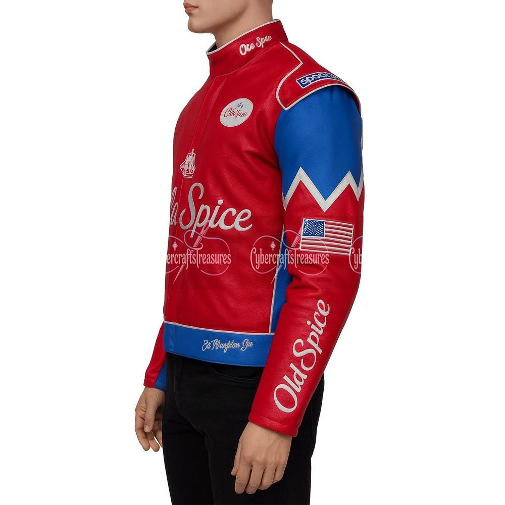 John C Reilly Talladega Nights Old Spice Red Leather Jacket for