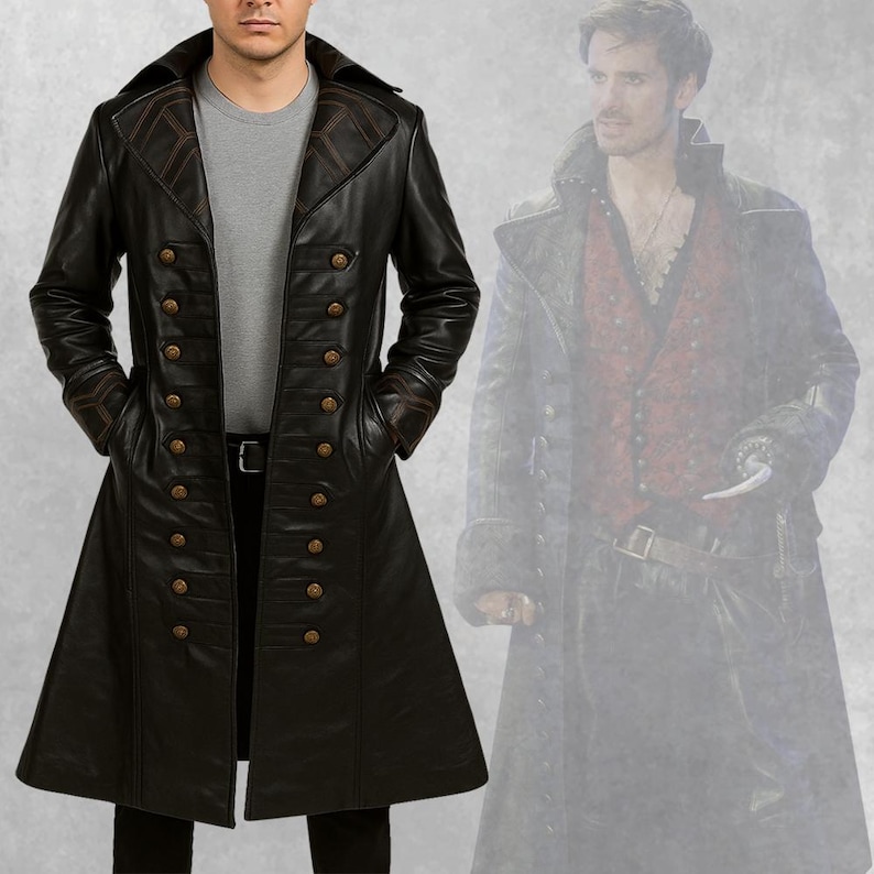 Pirate Style Captain Hook Leather Trench Coat
