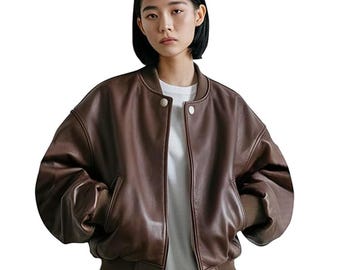 Giacca oversize in pelle marrone: abbigliamento casual da donna in vera pelle