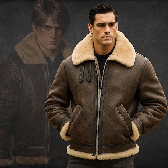 Jaqueta de pele de carneiro marrom Leon Kennedy | Casaco de pele