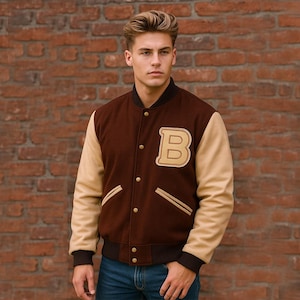 Handmade Hotline Miami Jacket - Payday 2 Brown B logo Varsity Cosplay Costume