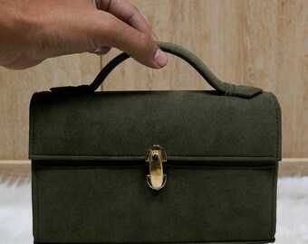 Leren clutch, leren damestas met handvat, kleine leren draagtas