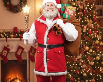 Gilet rosso da Babbo Natale fatto a mano per uomo - Gilet da Babbo Natale Kurt Russell - Gilet in pelliccia sintetica di lana rossa di alta qualità, costume da Babbo Natale - Regalo di Natale