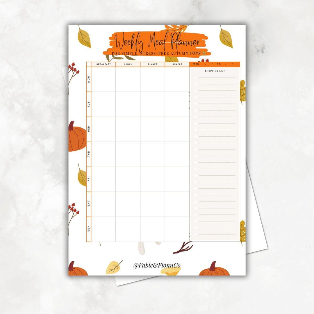 Autumn Meal Planner Printable | Weekly Meal Planning Sheet | Cozy Fall ...