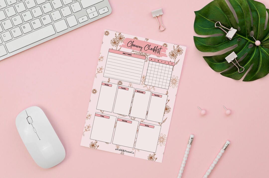 Floral Cleaning Checklist Printable: Weekly Home Organizer (digital ...
