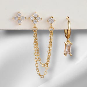 Orecchini a 4 maglie in acciaio inossidabile per donna / Regalo per lei / Orecchini per piercing alla cartilagine / Orecchini / Anelli / Regalo per donna /